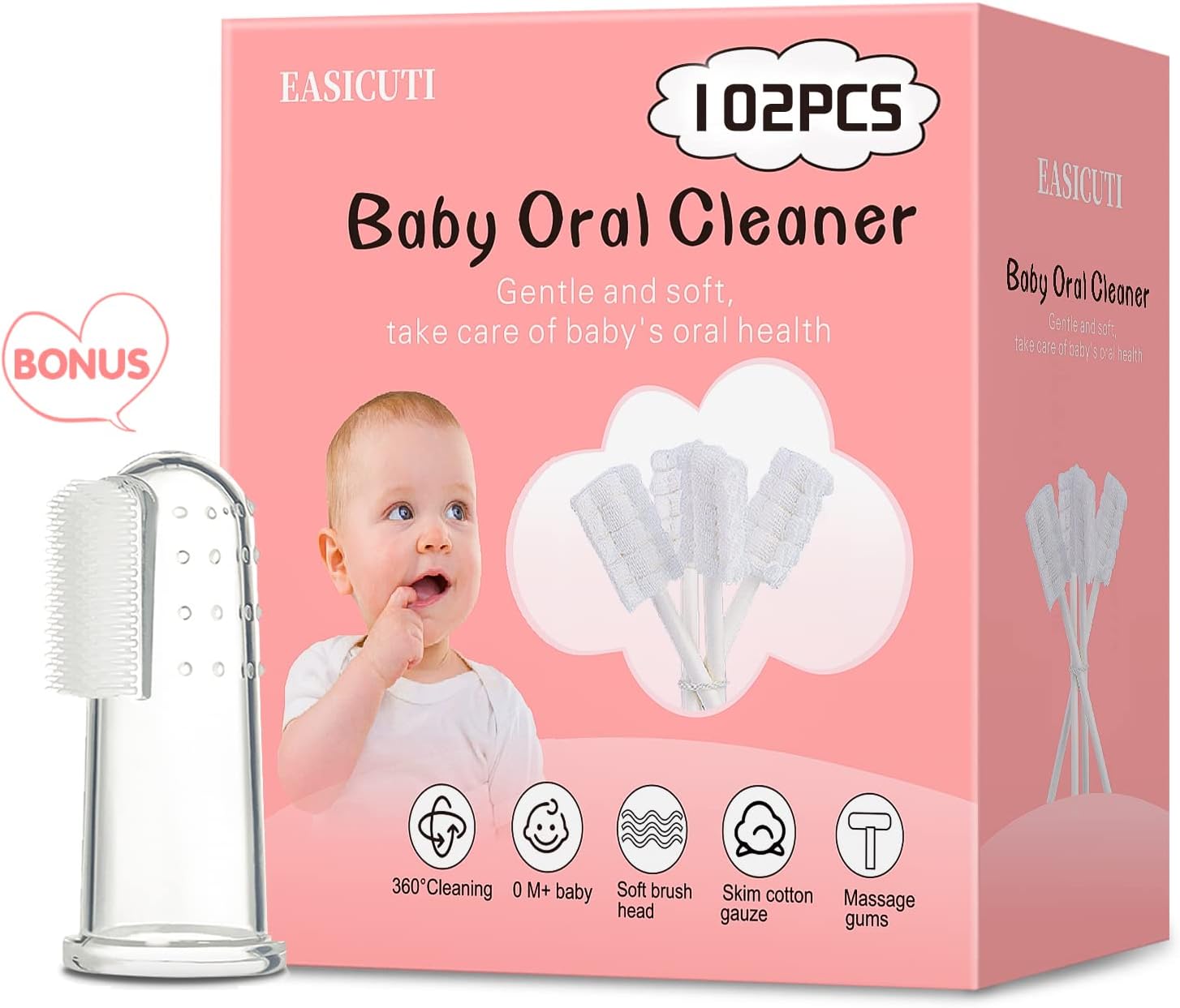 251025031508486_1 Baby Tongue Cleaner, Baby Toothbrush, 42Pcs Disposable Infant Toothbrush Clean Baby Mouth,Gauze Gum Cleaner Toothbrush Baby Oral Cleaning Stick Dental Care for 0-36 Month Baby+Free 1 Finger Toothbrush - Image 1